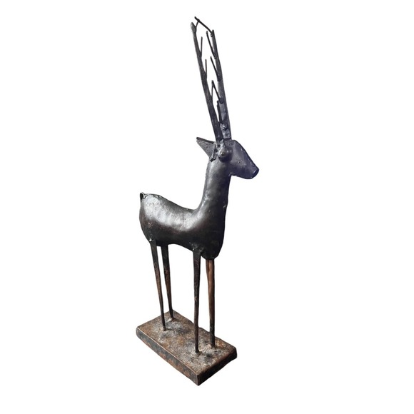 Other - Vintage 18" Tall Rustic Metal Antelope Sculpture figure freestanding folk art